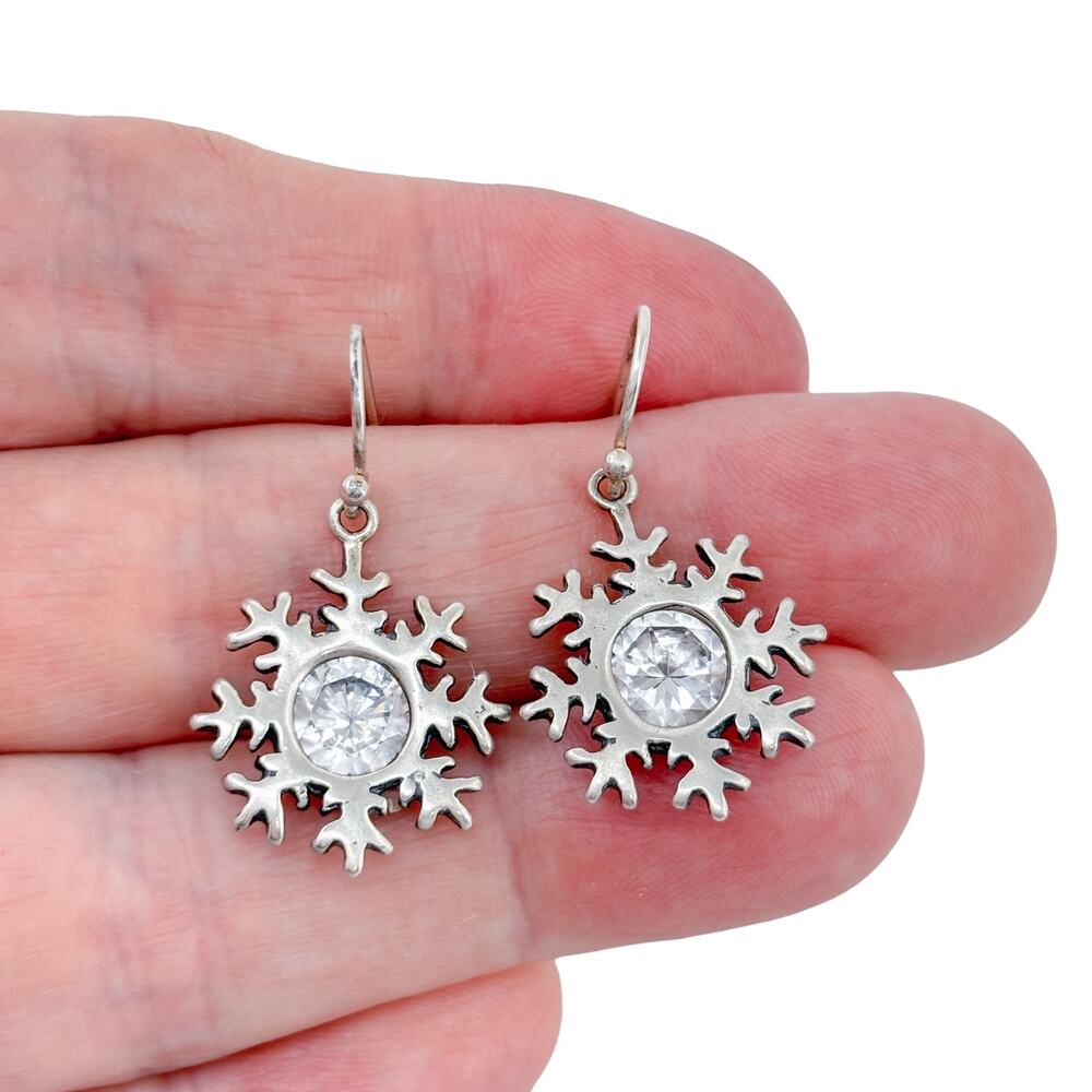 Vintage Sterling Silver 925 Snowflake Cubic Zirconia Earrings